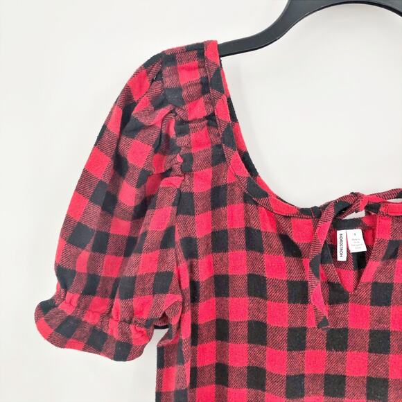 Nordstrom Pullover Dress Small Red Buffalo Plaid Short Sleeve Ruffle Trim NWOT - Picture 3 of 9